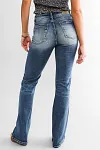 Stone Wash Frayed Mid Waist Flare Jeans