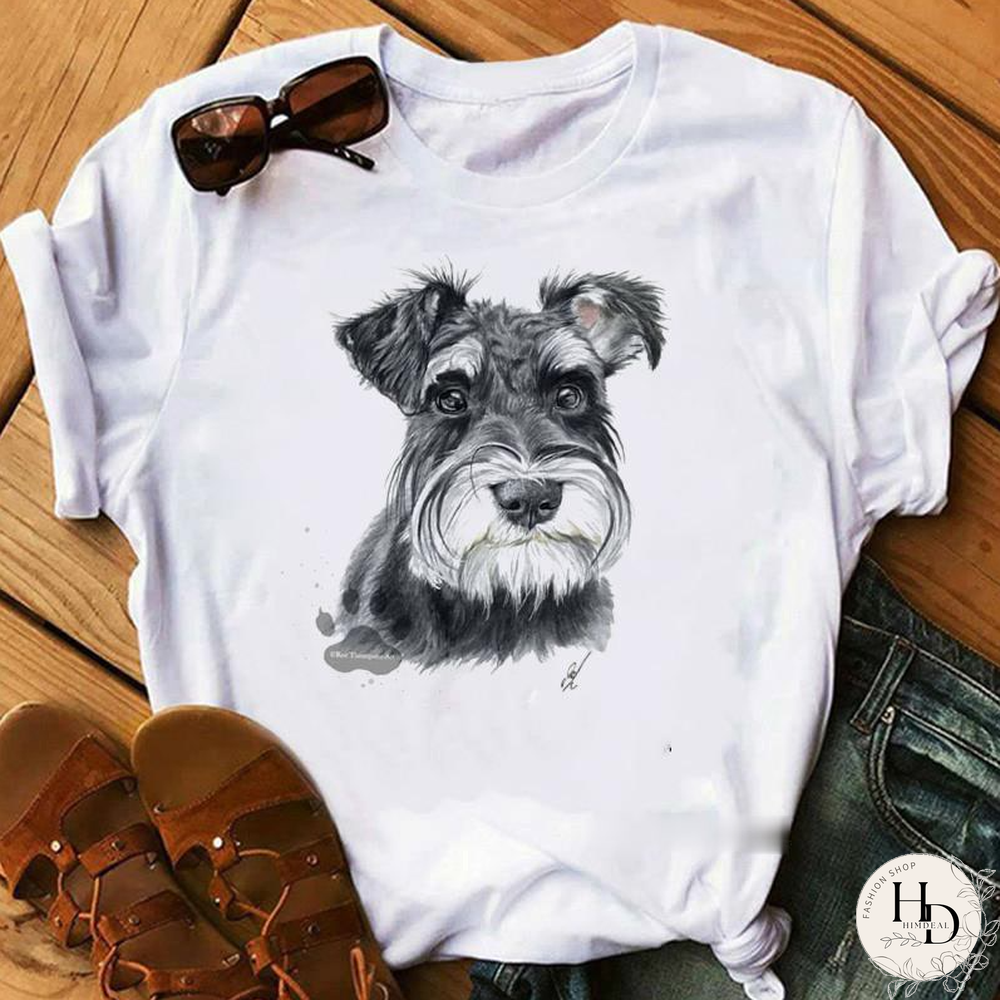 Schnauzer/Seymour/Yorkshire Terrier/Chihuahuas/ Retriever/pomeranian/Papillon Dog VintagePortraitPrintWomenSummerTShirt