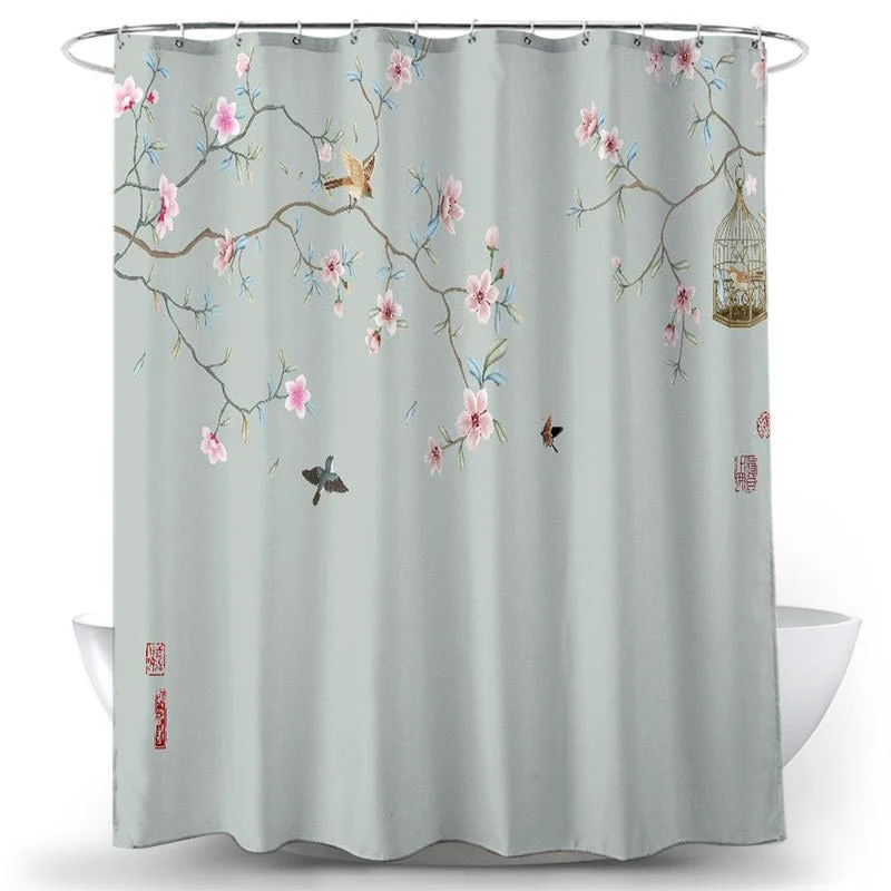 Flower Bird Shower Curtains Waterproof Bathroom Decor 3D Printed Fabric with Hooks Decoration Shower Curtain