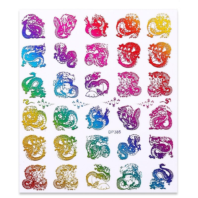 1Pcs Nail Foils Chinese Dragon with Adhesive Gold Rainbow Nail Art Transfer Sticker Slide Decal Nails Accessories