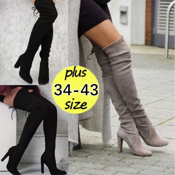 New Women's Over Knee High Boot Lace Up Stretch Slim Thigh high heel Long Thigh Boots Shoes - Shop Trendy Women's Clothing | LoverChic