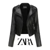 【ZARA】✨Elegancka sk&oacute;rzana kurtka damska, stylowa i wygodna na każdą okazję.