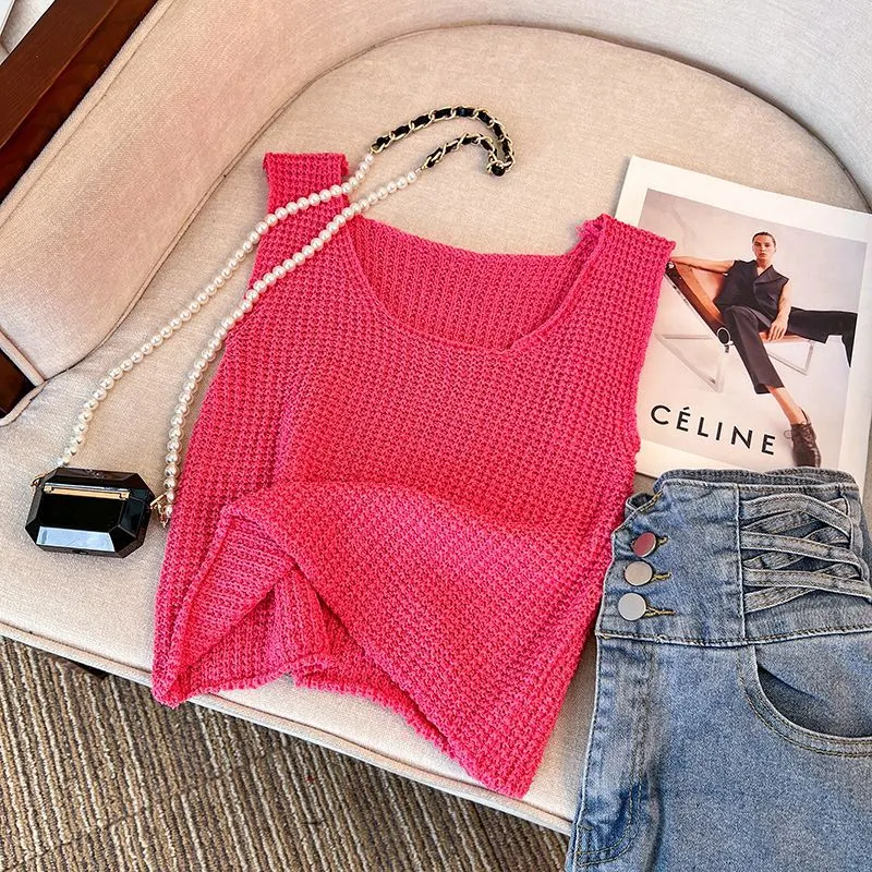 Uveng Uveng With Comfortable Barbieins Wearing Knitted Short Sleeveless New Temperament Slings Sweet Spicy Vest Top
