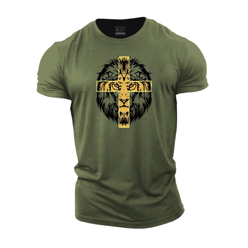 Cotton Cross Lion Graphic Men's T-shirts tacday