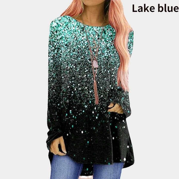 Plus Size XS-8XL Autumn /winter Fashion Women's Clothing Casual Round Neck Long Sleeve Tops Ladies Gradient Rhinestone Printing Blouses Loose Cotton Bottoming Shirt Pullovers T-shirt Blouses Top - Shop Trendy Women's Clothing | LoverChic