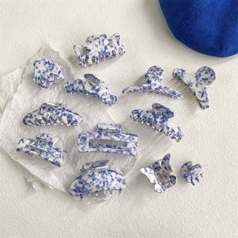 Ethnic Style Blue And White Porcelain Acetic Acid Sheets Stoving Varnish Hair Clip Hair Claws 1 Piece