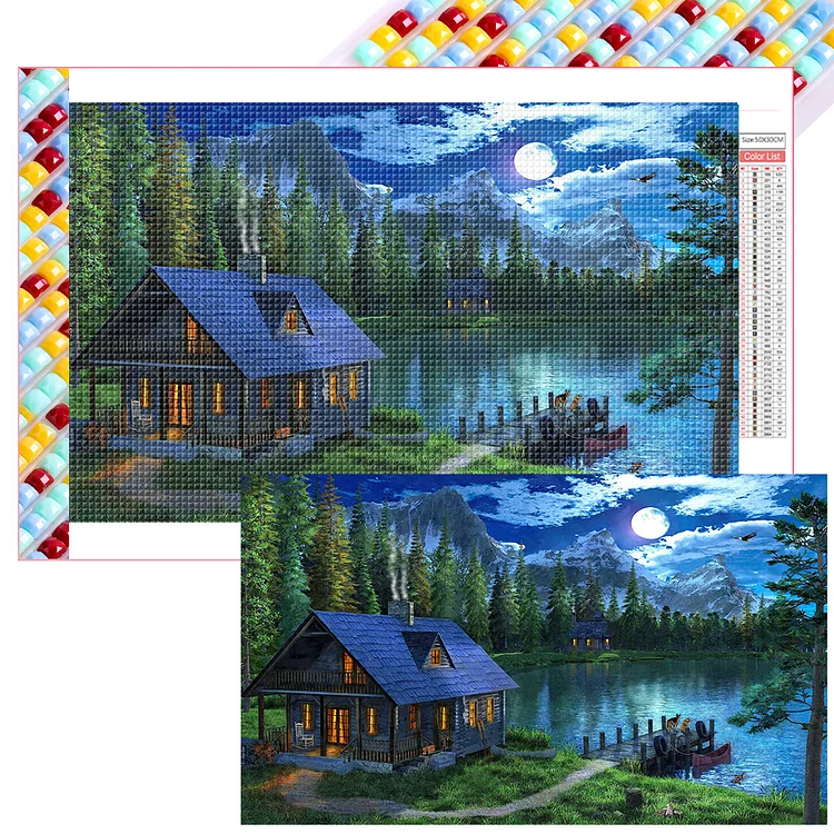 Lake House 50*30CM (Canvas) Full Square Drill Diamond Painting gbfke