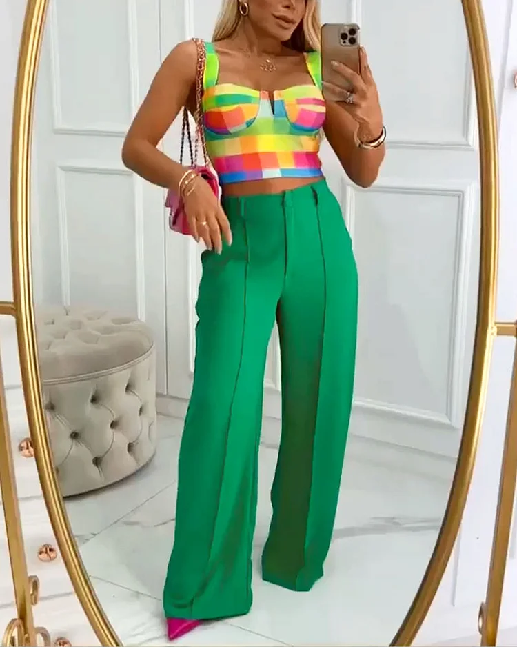 Check Print Tank Top & Pants Two-Piece Set