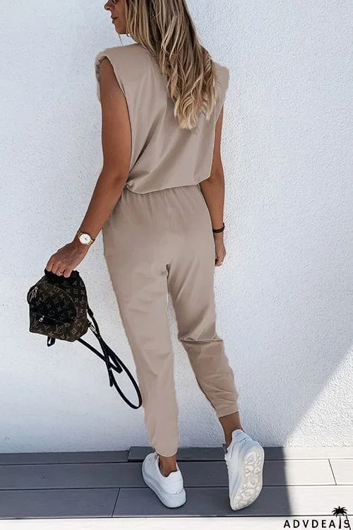 Padded Shoulder T Shirt Pants Set