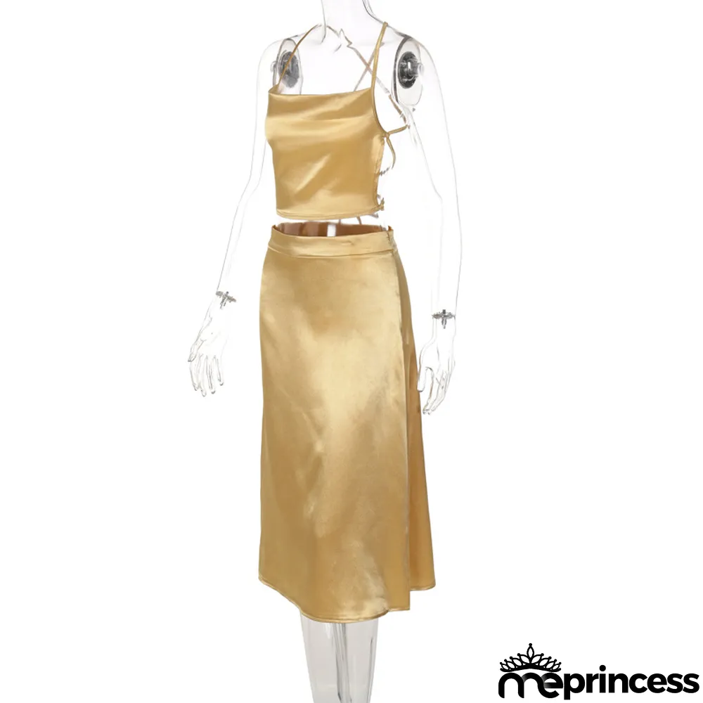 Summer Women's Low Back Tie Tank Top Fashion Casual Skirt Suit Women