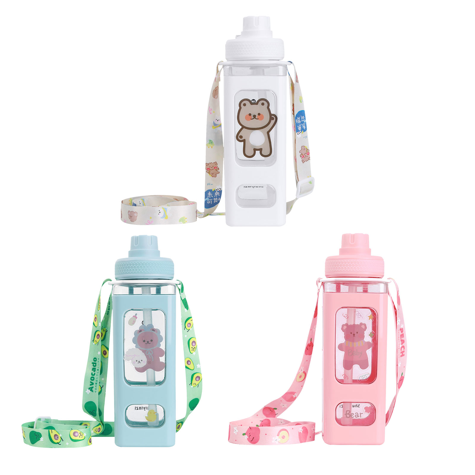 

Water Bottle with Straw - 700ml 24 Oz Drinking Bottle Square Cute Water Jug, White, 501 Original