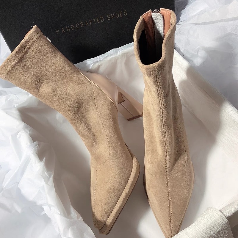 Conclear funky womens shoes High Heels Designer Goth Women Boots Pointed Toe Pumps Fashion Dress Women Shoes Winter New 2025 Suede Ankle Booties for Women