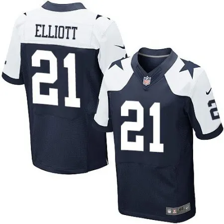 Cowboys #21 Ezekiel Elliott Navy Blue Thanksgiving Men's Stitched NFL Throwback Elite Jersey