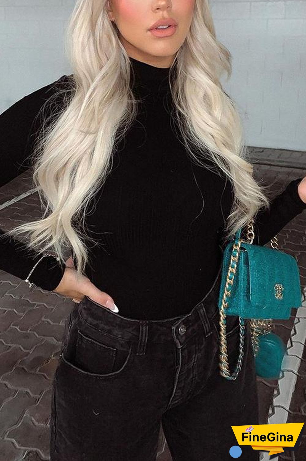 High Collar Knit Long Sleeve T Shirt