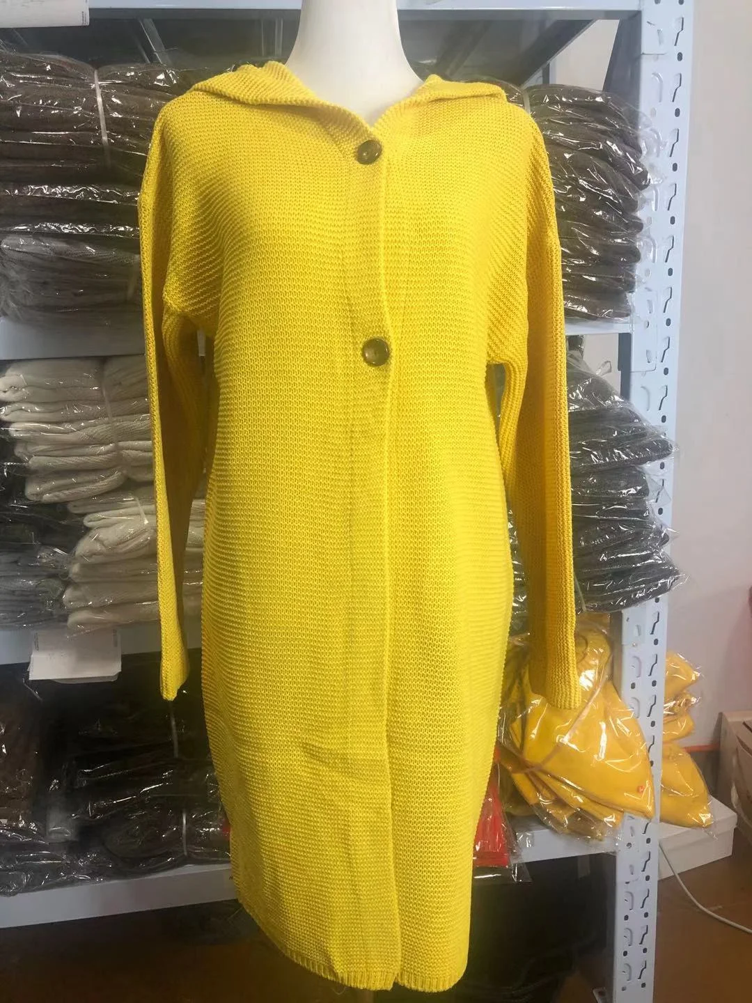 Mongw Mongw Fashion Autumn And Winter Knit With Hat Cardigan A Row Of Buttons Long Coat Trench Coat Women's Sweater Women's Clothing
