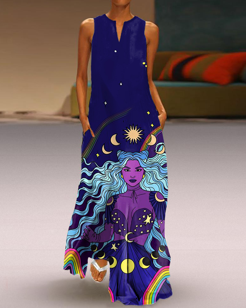 Hippie Art Print V-Neck Maxi Dress wearshes