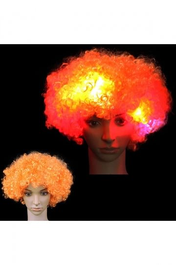 Led Flashing Light Wild-Curl Up Wigs For Halloween Party Cosplay Orange-elleschic