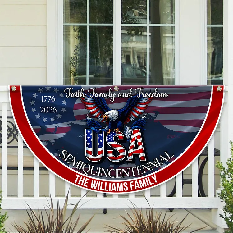 Personalized 250 Years of Freedom America Flag Custom Family Name Faith, Family & Freedom America 250 Years Patriotic Non-pleated Fan Flag