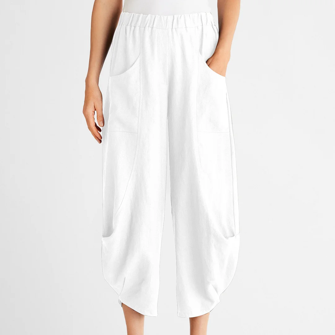 Smiledeer Summer Ladies Solid Color Casual Wide Leg Cropped Pants