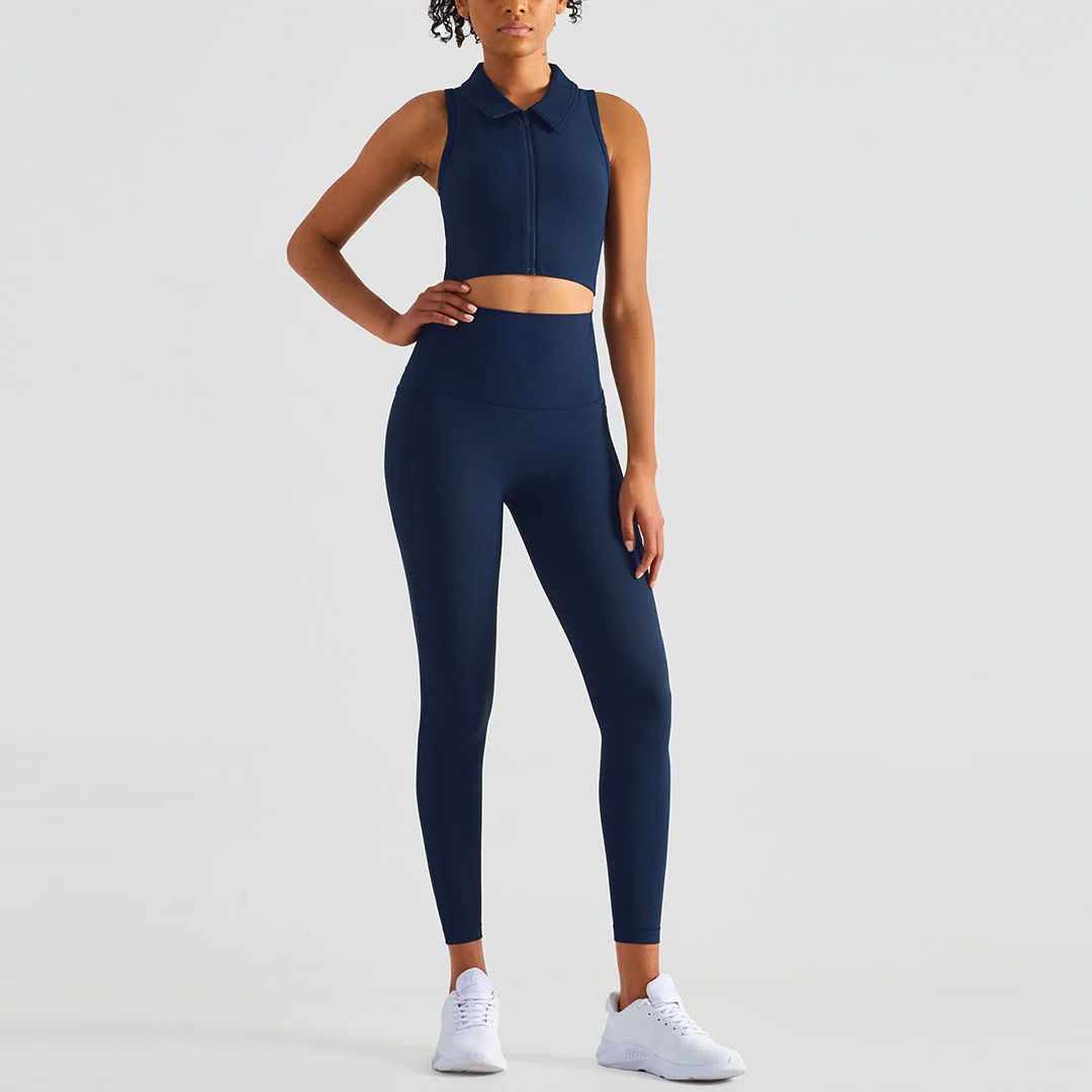 Chest Pleat Sports Bra + Legging 2-Piece Set