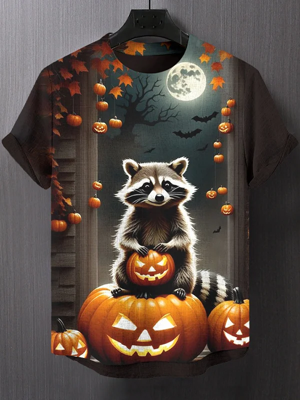 Men's Racoon Halloween Pumpkin Full Moon Art Print T-Shirt