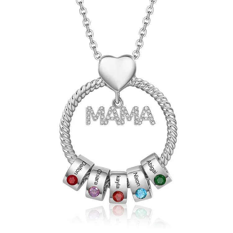 Kettenmachen Personalisierte 5 Namen Gravur "MAMA" Halskette mit 5 Geburtssteinen