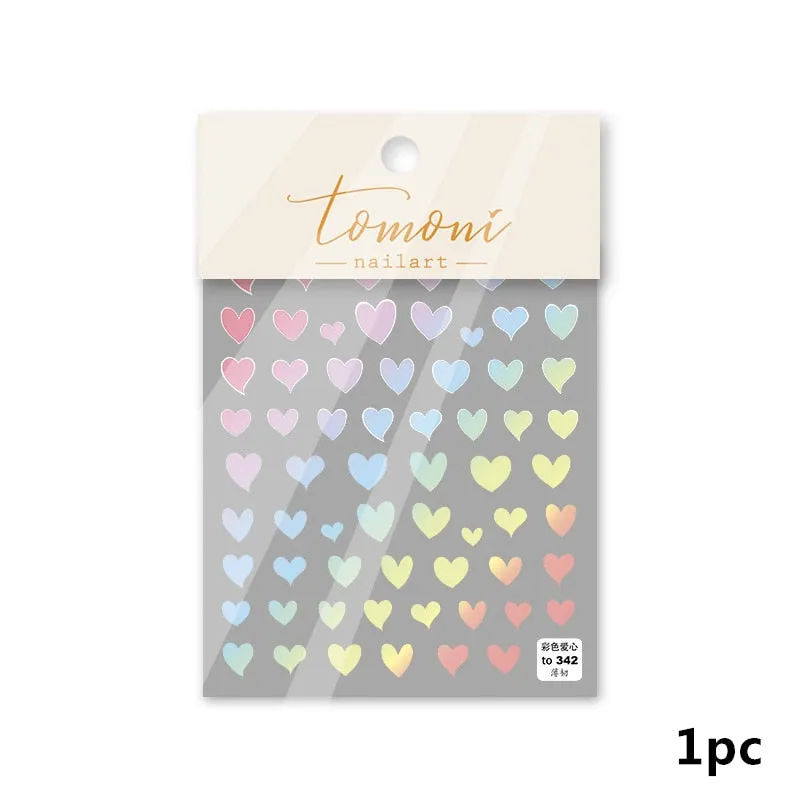 2 Sheets Dynamic Heart 3D Nail Stickers Holographic Adhesive Sliders Gradient Nail Art Accessories DIY Flashing Heart Decals-Nail Inspo
