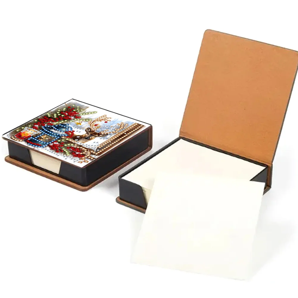 5D DIY PU Elk Diamond Painting Notecard Box Gem Art Sticky Note Holder