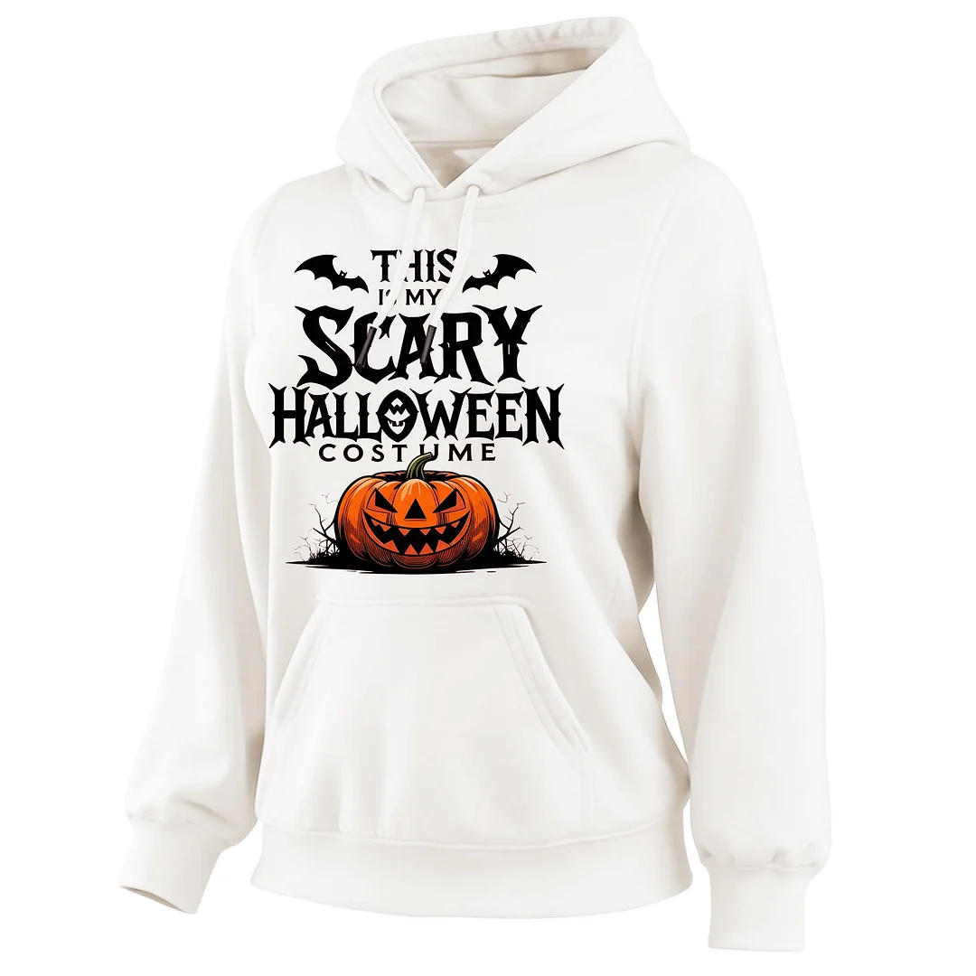 Women's Vintage Halloween Funny Pumpkin Costume Print Pocket Long-Sleeve Hoodie