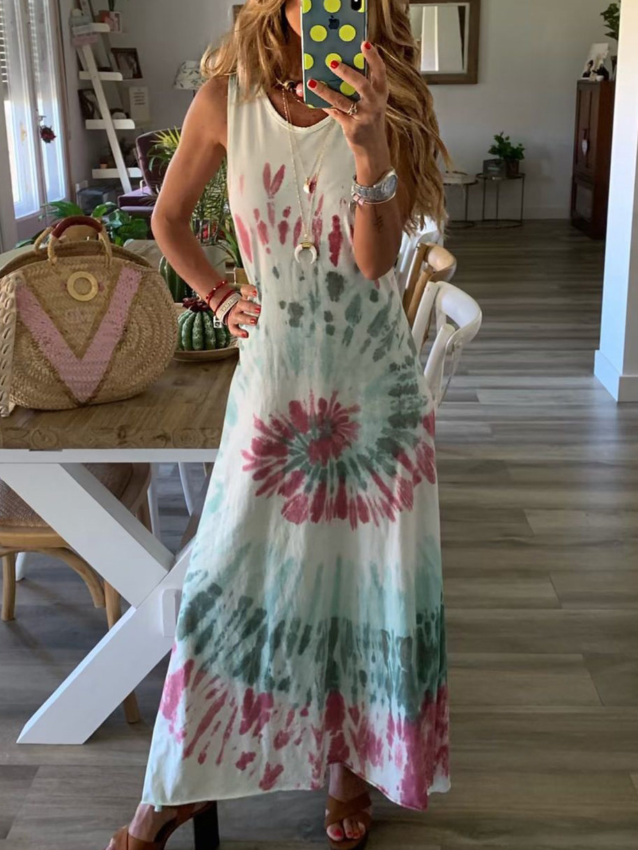 Rotimia Tie Dye Printed Summer Beach Dress