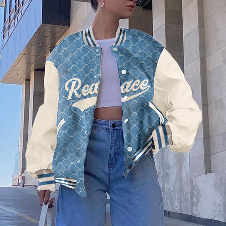Check Embroidered Jacket Color Block Loose Jacket - BlackFridayBuys