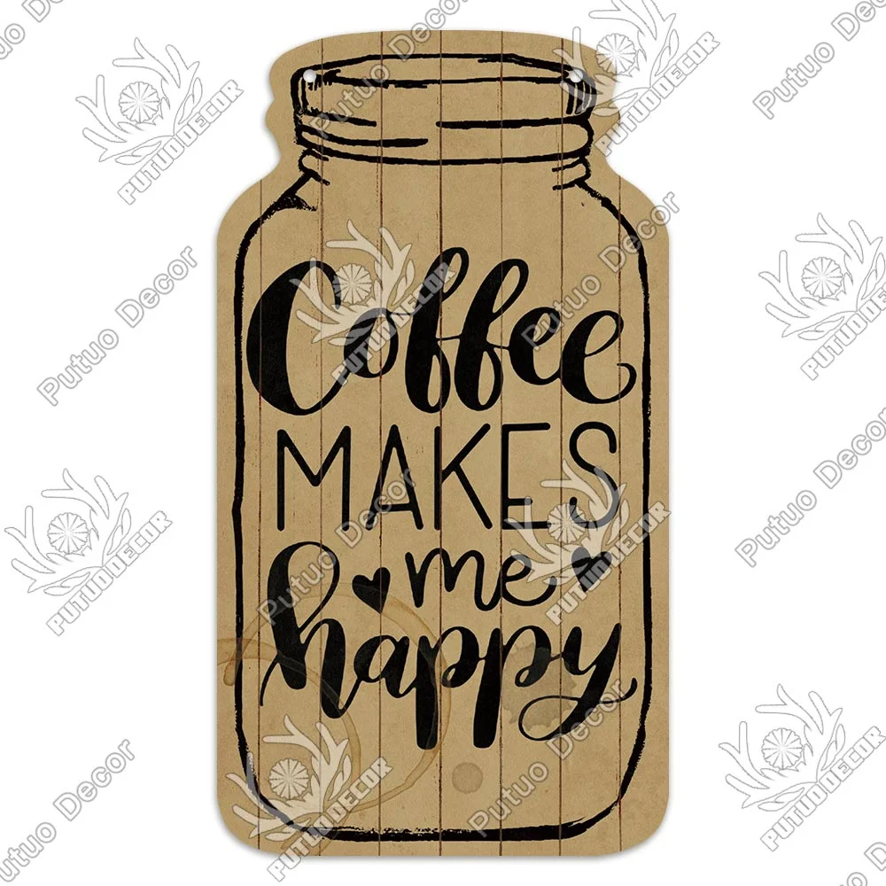 Putuo Decor Coffee Plaques Mason Jar Shape Wooden Signs Irregular Plate for Cafe Decoration Kitchen Wall Decor Decorative Plaque