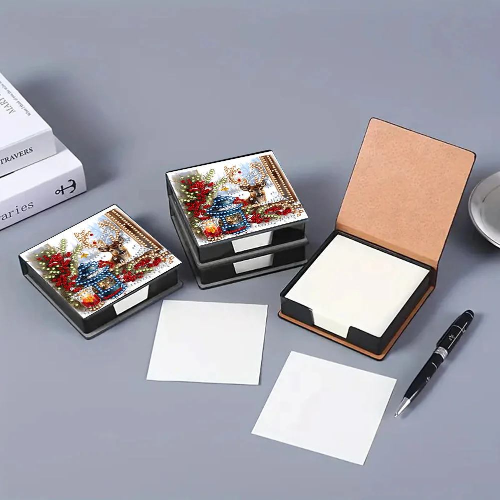 5D DIY PU Elk Diamond Painting Notecard Box Gem Art Sticky Note Holder