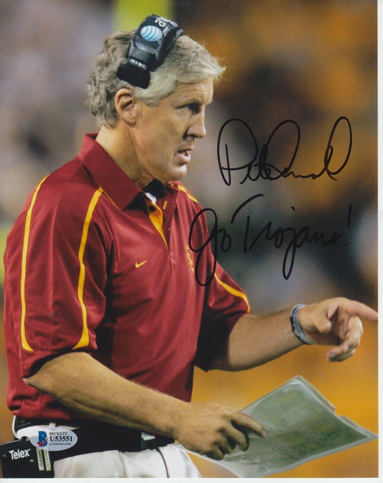 PETE CARROLL SIGNED USC TROJANS 8X10 Photo Poster painting BECKETT CERTIFIED #1