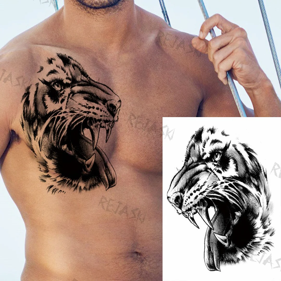 Sdrawing Tiger King Creative Temporary Tattoos For Men Adults Wolf Bowknot Owl Lion Forest Fake Tattoo Sticker Chest Arm Tatoos DIY