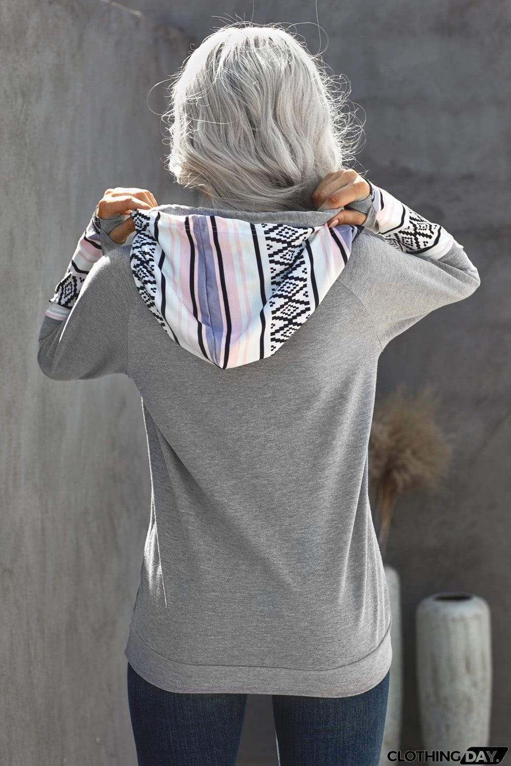 Plaid Double Hoods Thumb Hole Hoodie