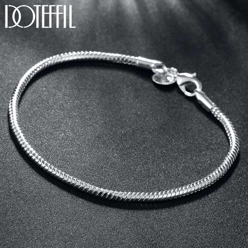 DOTEFFIL 925 Sterling Silver 4mm Snake Chain 8 inches Basis Bracelet For Woman Jewelry