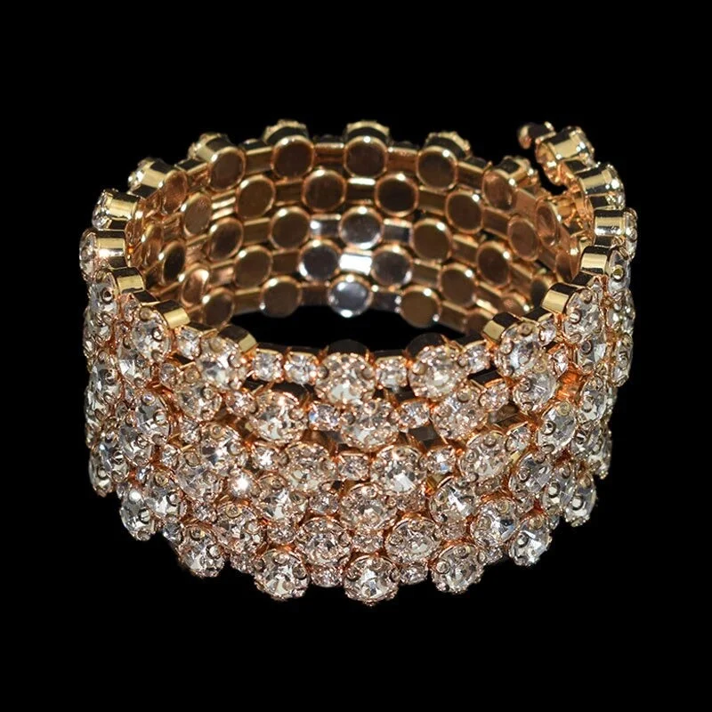 Multiple Rows Rhinestone Adjustable Bangle Bracelets