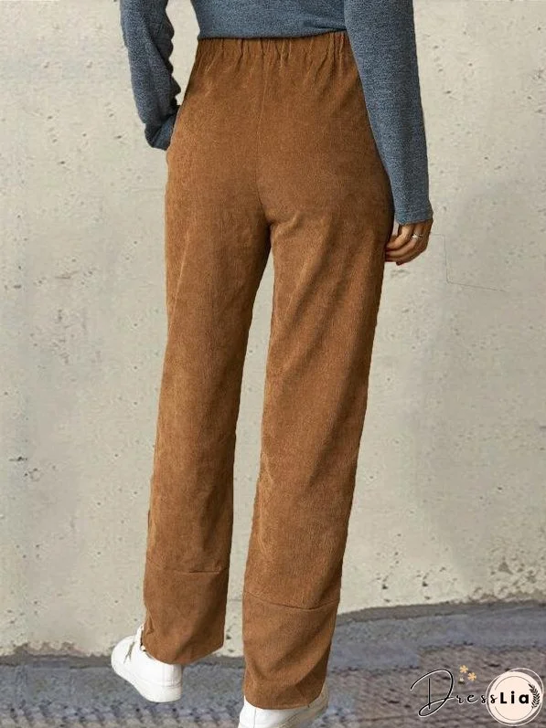 Pants Corduroy Elastic Waist Straight-Leg Casual Pants for Women