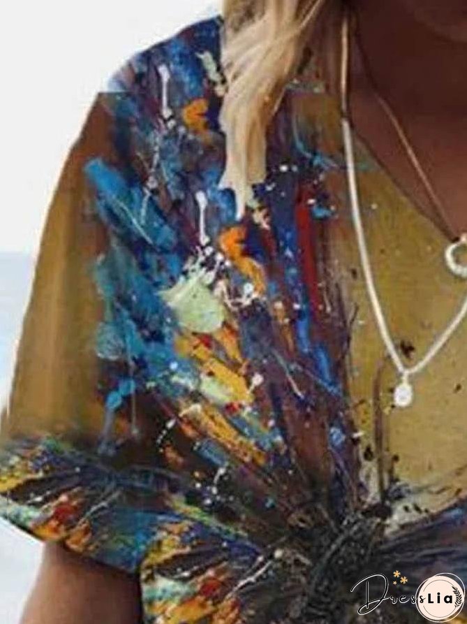 Butterfly Printed V-neck T-shirt for Women