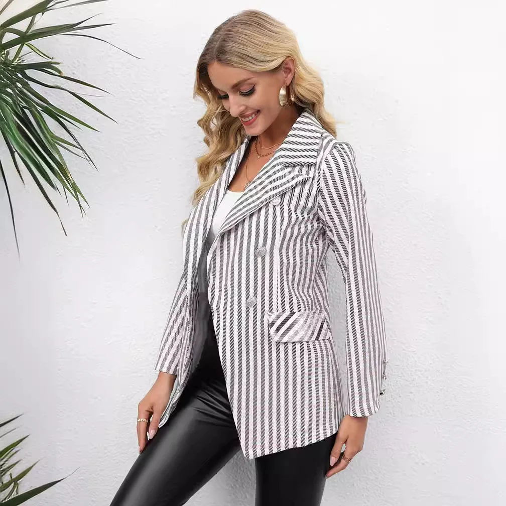 Churchf Women's Station Striped Button Lapel Small Suit Jacket