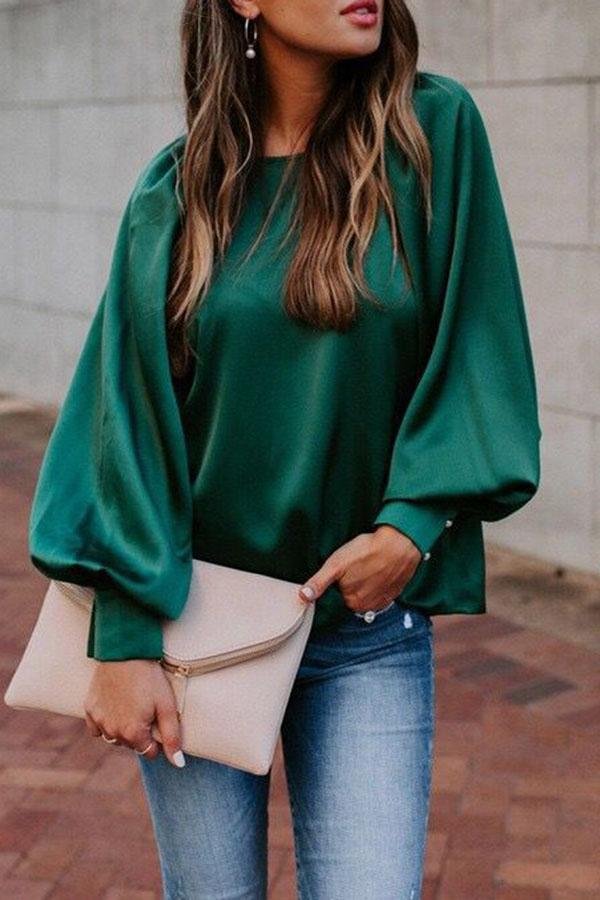 Loose Long Sleeve Solid Shirt-Allyzone-Allyzone