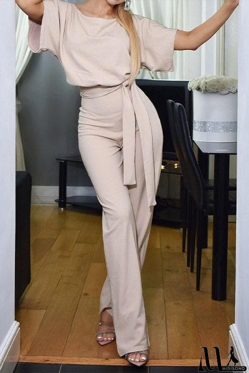 MidiSono - Short Sleeve Knot Jumpsuit