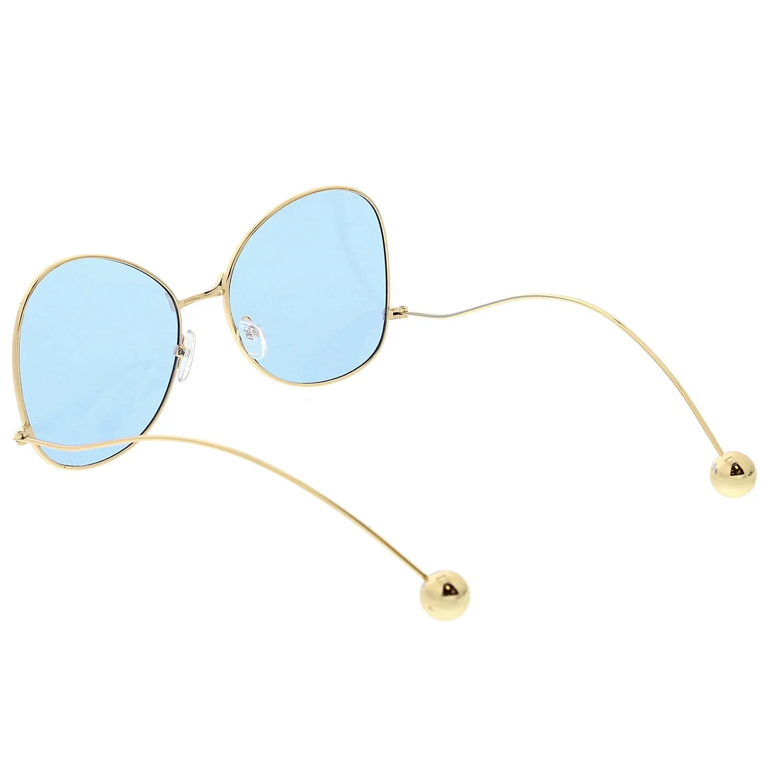 Women's Metal Butterfly glasses Thin Curved Arms Ball Accent Color Tinted Flat Lens 56mm