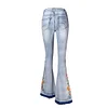 Women's Embroidery Elegant Slim Flared Jeans Long Pants 