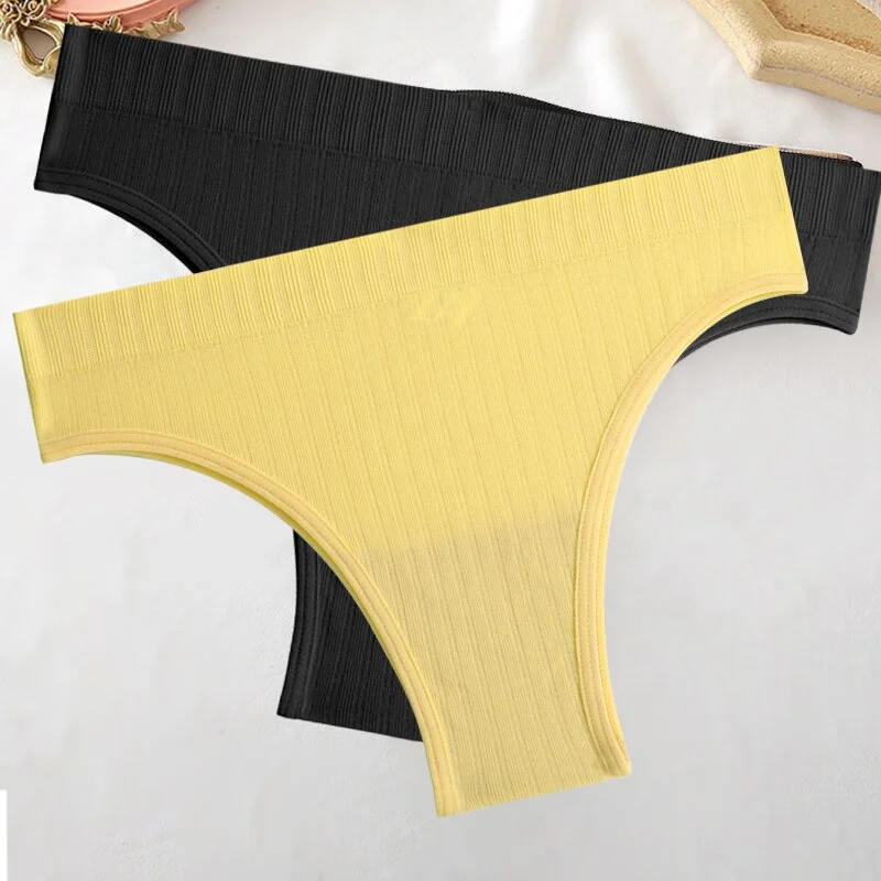 FINETOO 2PCS/Set M-XL Women Seamless Pantys 9 Solid Colors Sexy Brazilian Panties  Midi-Waist Underpants For Girls Fashion Thong