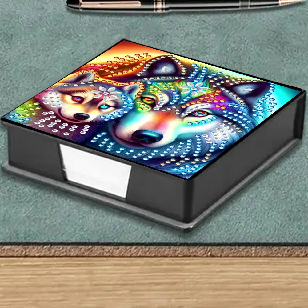 PU 5D Diamond Painting Kit Note Box DIY Diamond Art Notepad Box (Wolf)