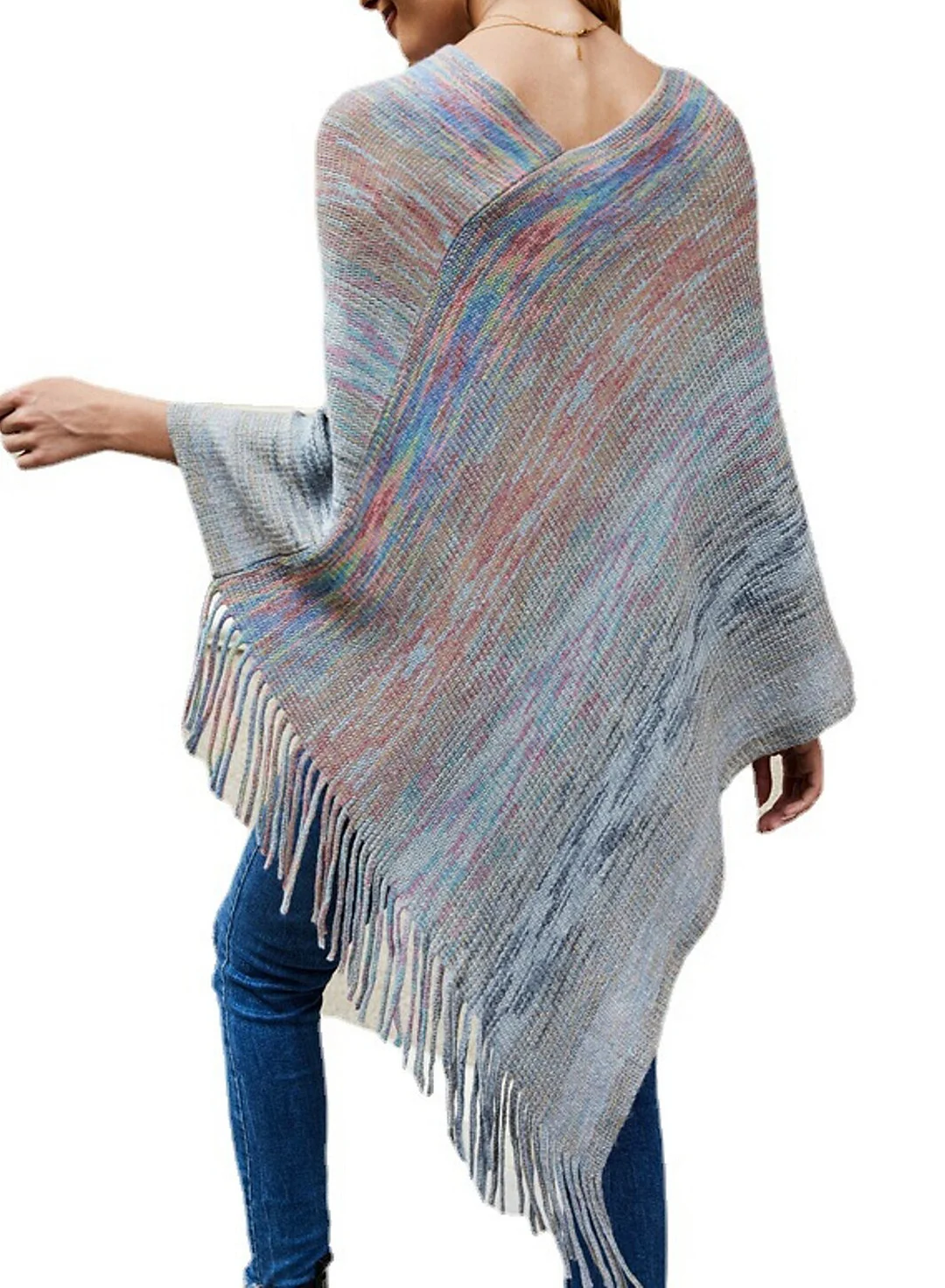 Women's Shirt Shrugs Tie Dye Tassel Crochet Long Sleeve Casual Ponchos Capes