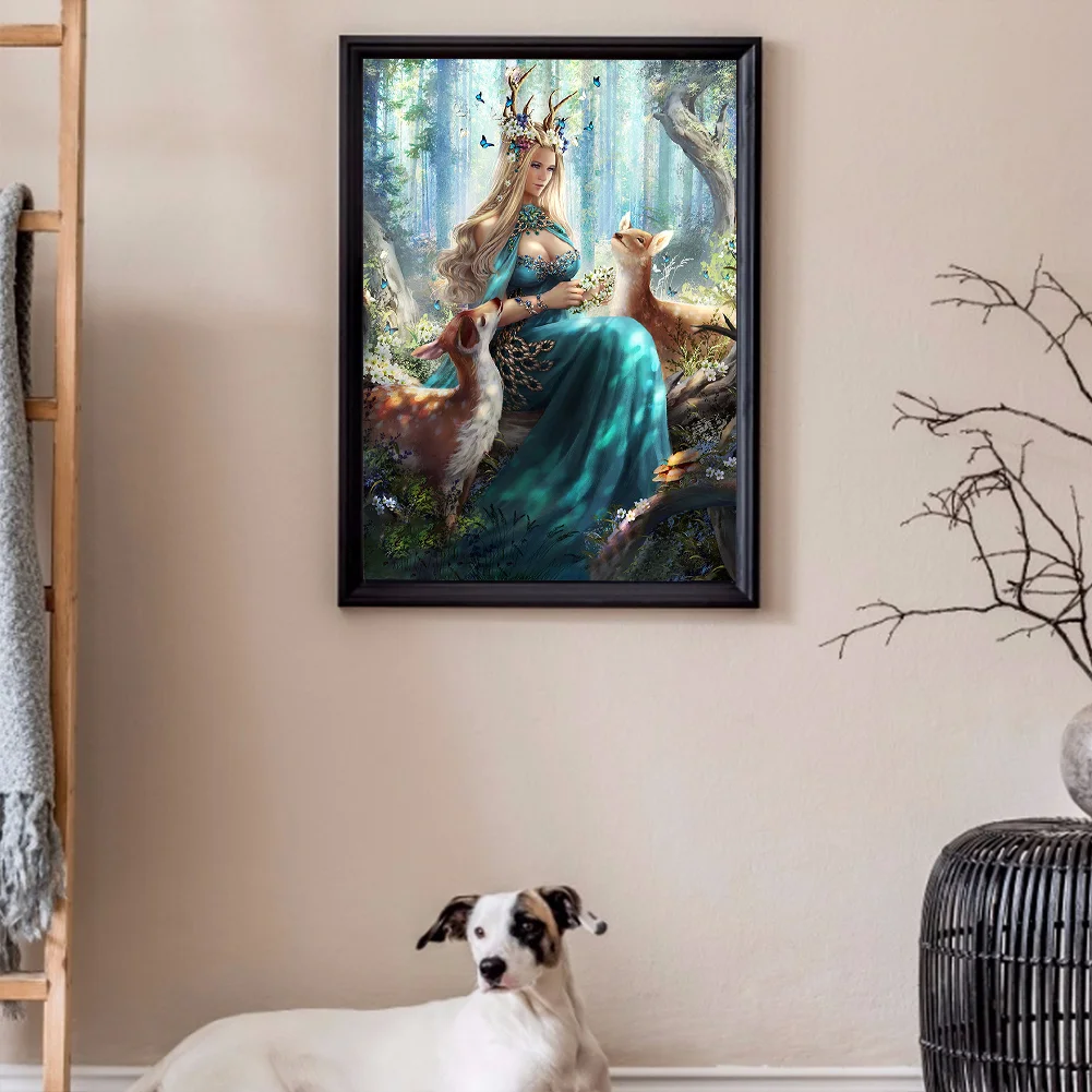 Full Round Diamond Painting 40*50cm - Forest Elk Goddess