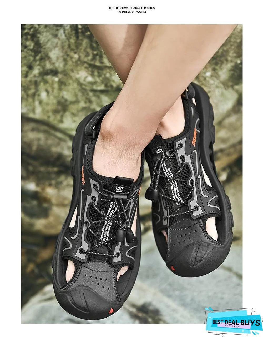 Men Genuine Leather Sandals Fashion Flat Beach Sandals Sneakers